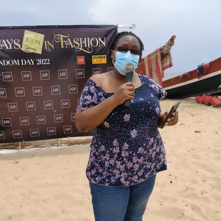 Dr Cecilia Nattembo the Masaka Regional medical director Uganda cares addressing the gathering on international condom day PHOTO BY MALIK FAHAD JJINGO