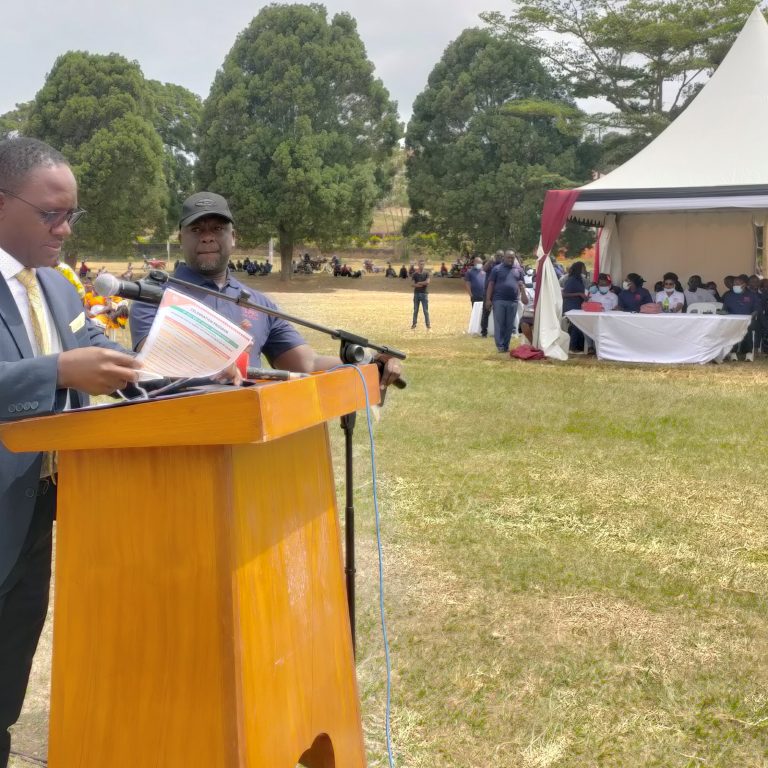 Dr Daniel Kyabayinze delivering the message of Dr Jane Ruth Achieng the minster of health at AHF Uganda Cares 20 years celebration PHOTO BY MALIK FAHAD JJINGO
