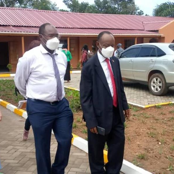 Dr. Moses Muwanga, the Director Entebbe Hospital and Dr. Henry Mwebesa were part of the team that toured the isolation centre