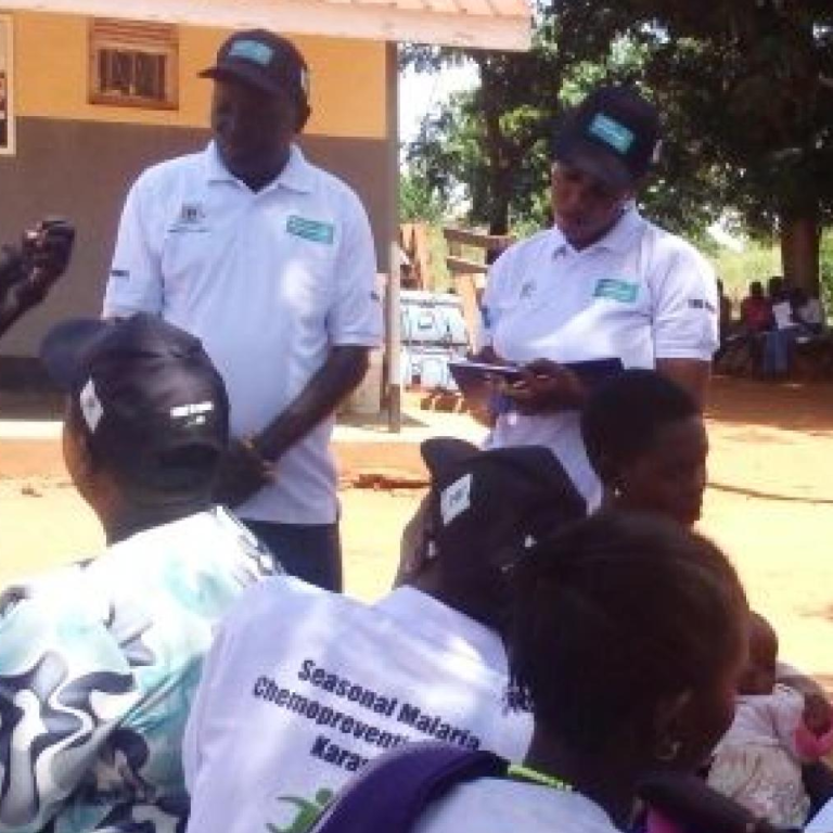 A team from Malaria consortium, members of parliament on Malaria forum and VHTs during the monitoring of the project in Lorengecora health II in Napak district