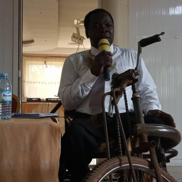 Bosco Oryem a disabled cobbler appealed that disabled persons should be helped by the government. Photo by Emmy Daniel Ojara