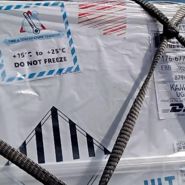 A batch of the vaccine doses thatwere delievered at the airport