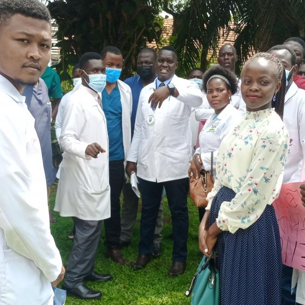 Medical workers just before the walk to parliament demonstration