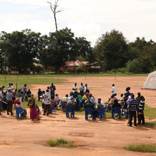 People waiting to receive their second jab at the former Akiibua stadium in Lira City